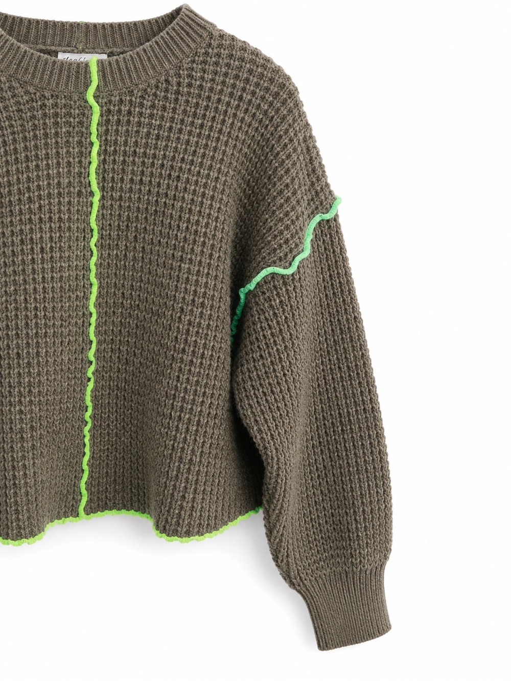 New IN Women’s Waffle Knit Sweater Medium Brown Neon Contrast Stitch - Picture 4 of 15